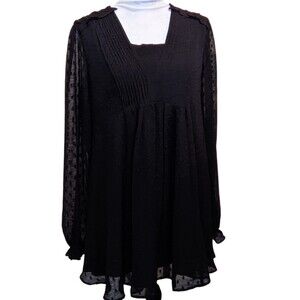 INDIGO SOUL Whimsigoth Black Babydoll Sheer Swiss Dot Ruffle Pleats Blouse Med